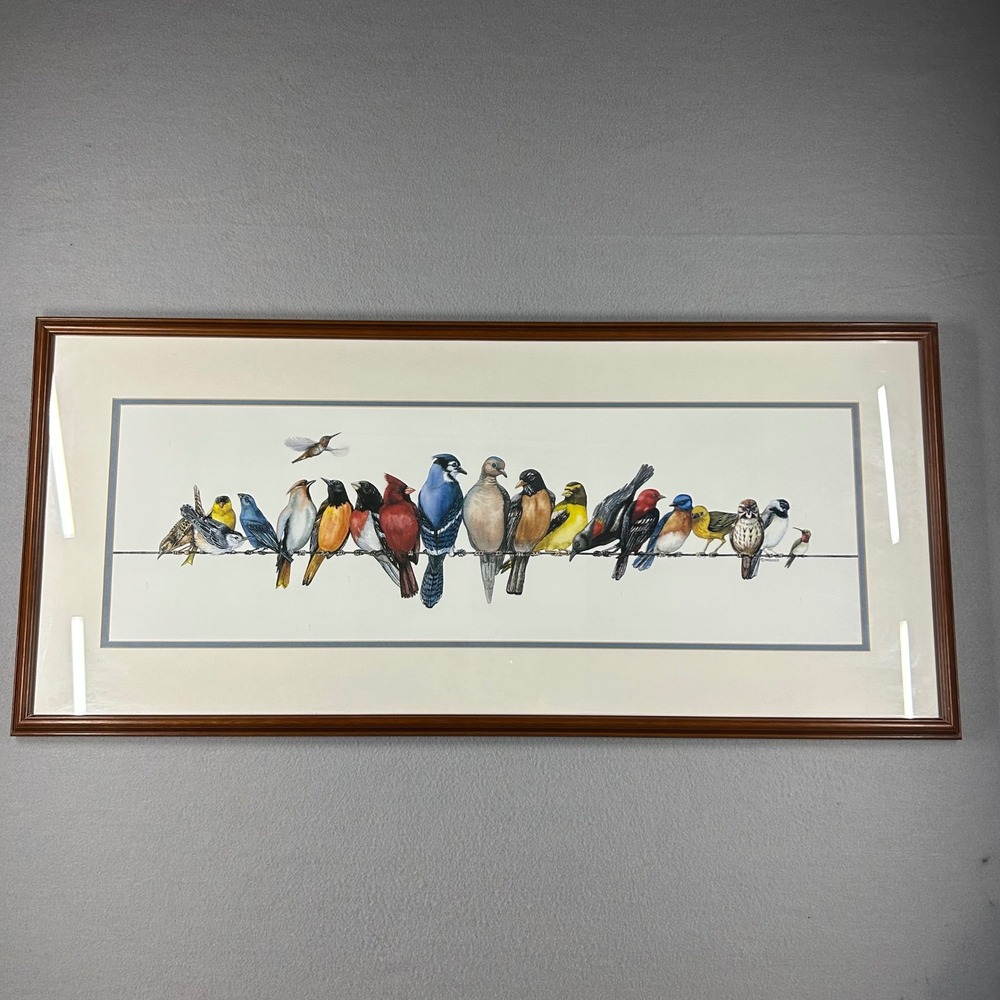 Wegner Birds on a Wire Panoramic Framed Art Print Cardinal Blue Jay 37.5x16.5